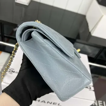 Chanel A01112 Flap Classic 11.12 Handbag Grained Calfskin & Gold Tone Metal Baby Blue