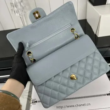 Chanel A01112 Flap Classic 11.12 Handbag Grained Calfskin & Gold Tone Metal Baby Blue