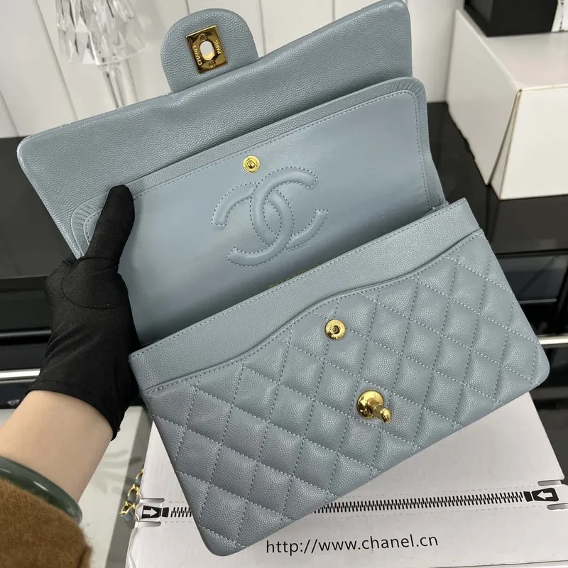 Chanel A01112 Flap Classic 11.12 Handbag Grained Calfskin & Gold Tone Metal Baby Blue