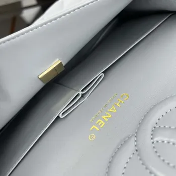 Chanel A01112 Flap Classic 11.12 Handbag Grained Calfskin & Gold Tone Metal Baby Blue