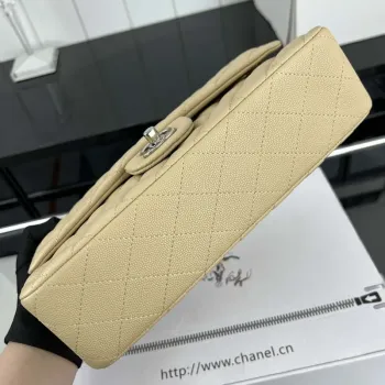 Chanel A01112 Flap Classic 11.12 Handbag Grained Calfskin & Silver Tone Metal Apricot