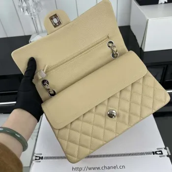 Chanel A01112 Flap Classic 11.12 Handbag Grained Calfskin & Silver Tone Metal Apricot