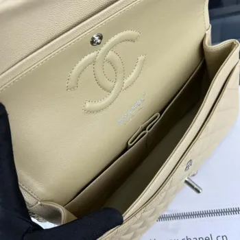 Chanel A01112 Flap Classic 11.12 Handbag Grained Calfskin & Silver Tone Metal Apricot