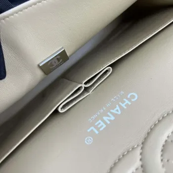 Chanel A01112 Flap Classic 11.12 Handbag Grained Calfskin & Silver Tone Metal Apricot