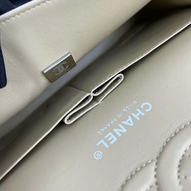 Chanel A01112 Flap Classic 11.12 Handbag Grained Calfskin & Silver Tone Metal Apricot