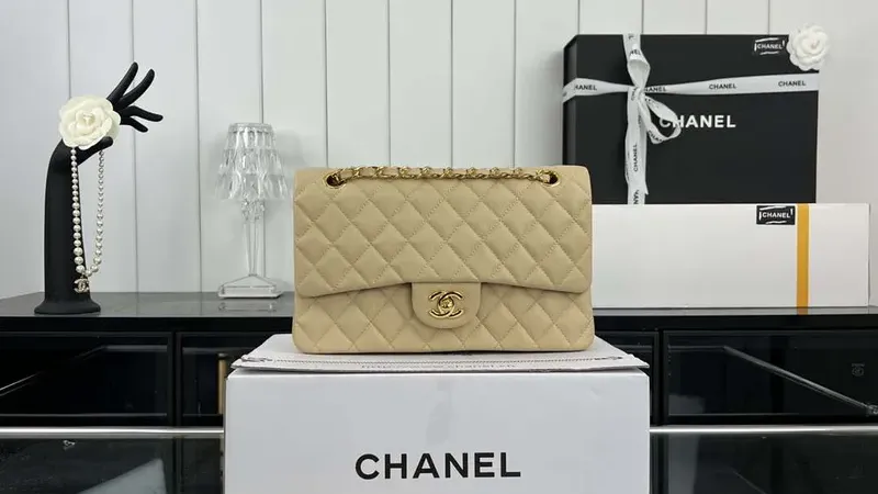 Chanel A01112 Classic 11.12 Flap Handbag in Apricot — Grained Calfskin & Gold-Tone Elegance