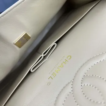 Chanel A01112 Flap Classic 11.12 Handbag Grained Calfskin & Gold Tone Metal Apricot