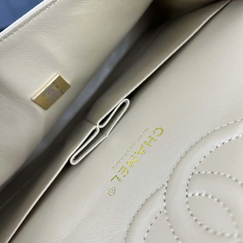 Chanel A01112 Flap Classic 11.12 Handbag Grained Calfskin & Gold Tone Metal Apricot