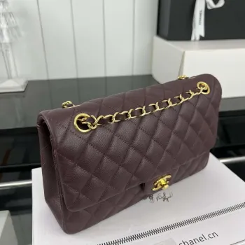 Chanel A01112 Flap Classic 11.12 Handbag Grained Calfskin & Gold Tone Metal wine Red