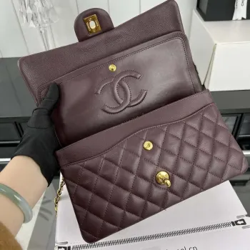 Chanel A01112 Flap Classic 11.12 Handbag Grained Calfskin & Gold Tone Metal wine Red