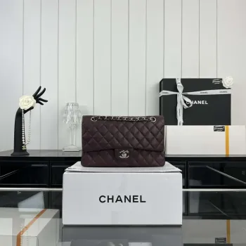 Chanel A01112 Flap Classic 11.12 Handbag Grained Calfskin & Silver Tone Metal Wine Red