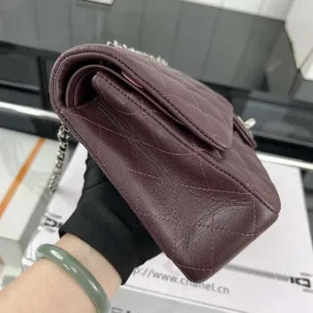 Chanel A01112 Flap Classic 11.12 Handbag Grained Calfskin & Silver Tone Metal Wine Red