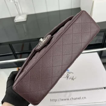 Chanel A01112 Flap Classic 11.12 Handbag Grained Calfskin & Silver Tone Metal Wine Red