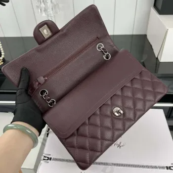 Chanel A01112 Flap Classic 11.12 Handbag Grained Calfskin & Silver Tone Metal Wine Red