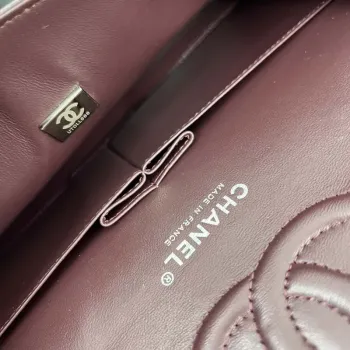 Chanel A01112 Flap Classic 11.12 Handbag Grained Calfskin & Silver Tone Metal Wine Red