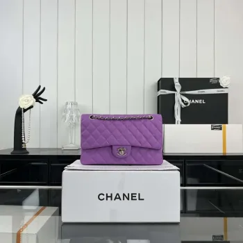 Chanel A01112 Flap Classic 11.12 Handbag Grained Calfskin & Silver Tone Metal Orchid