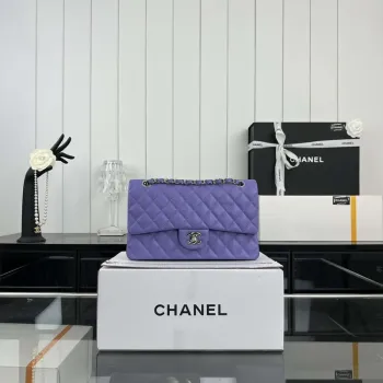Chanel A01112 Flap Classic 11.12 Handbag Grained Calfskin & Silver Tone Metal Purple