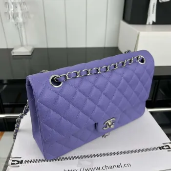 Chanel A01112 Flap Classic 11.12 Handbag Grained Calfskin & Silver Tone Metal Purple