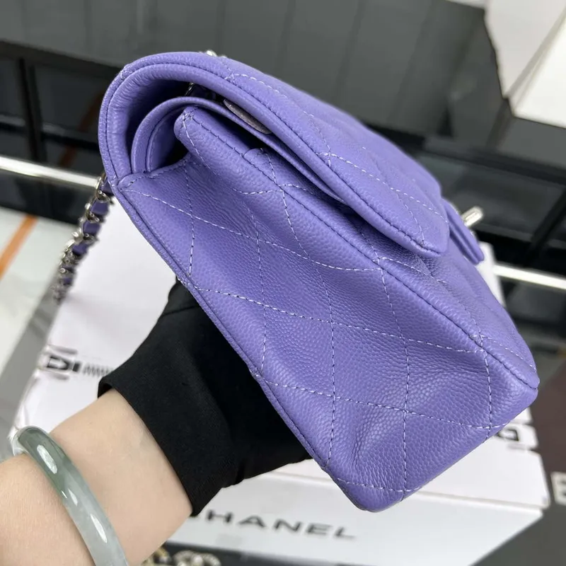 Chanel A01112 Flap Classic 11.12 Handbag Grained Calfskin & Silver Tone Metal Purple