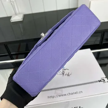 Chanel A01112 Flap Classic 11.12 Handbag Grained Calfskin & Silver Tone Metal Purple