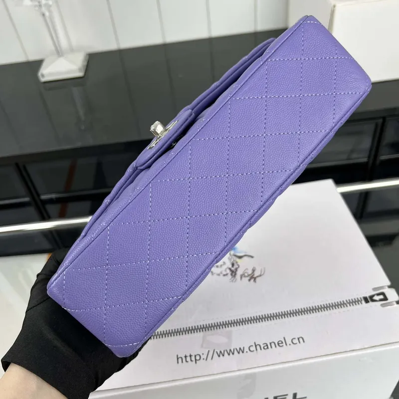 Chanel A01112 Flap Classic 11.12 Handbag Grained Calfskin & Silver Tone Metal Purple