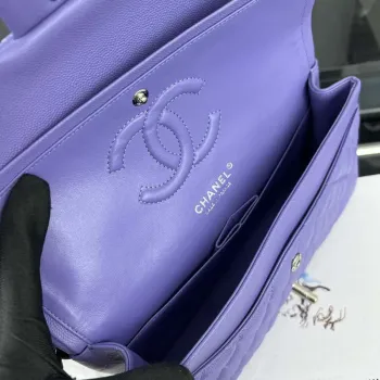 Chanel A01112 Flap Classic 11.12 Handbag Grained Calfskin & Silver Tone Metal Purple