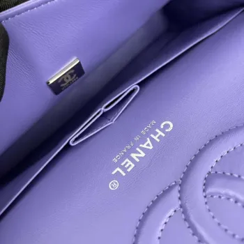 Chanel A01112 Flap Classic 11.12 Handbag Grained Calfskin & Silver Tone Metal Purple