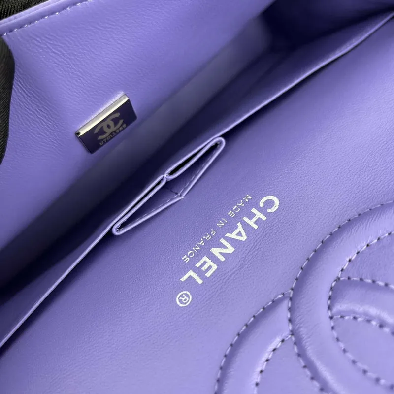 Chanel A01112 Flap Classic 11.12 Handbag Grained Calfskin & Silver Tone Metal Purple