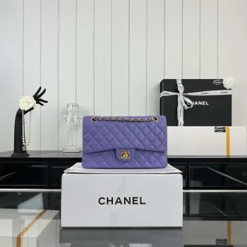 Chanel A01112 Flap Classic 11.12 Handbag Grained Calfskin & Gold Tone Metal Purple