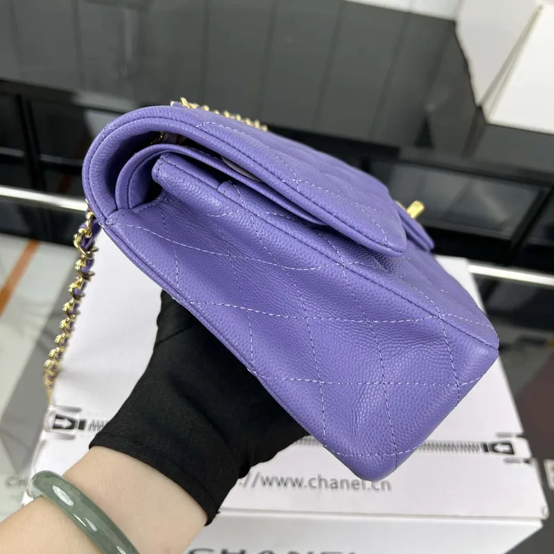 Chanel A01112 Flap Classic 11.12 Handbag Grained Calfskin & Gold Tone Metal Purple