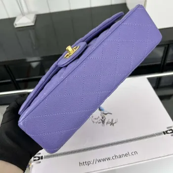 Chanel A01112 Flap Classic 11.12 Handbag Grained Calfskin & Gold Tone Metal Purple