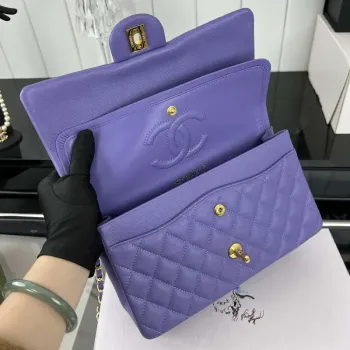 Chanel A01112 Flap Classic 11.12 Handbag Grained Calfskin & Gold Tone Metal Purple