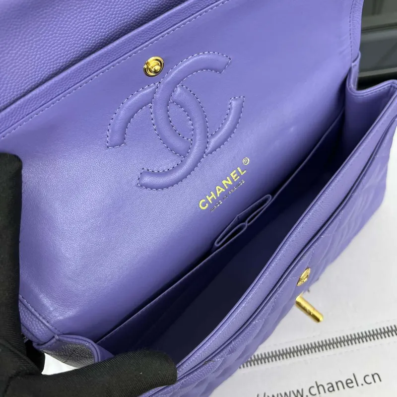 Chanel A01112 Flap Classic 11.12 Handbag Grained Calfskin & Gold Tone Metal Purple