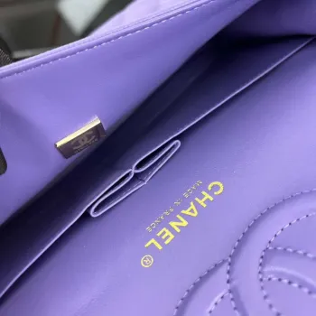 Chanel A01112 Flap Classic 11.12 Handbag Grained Calfskin & Gold Tone Metal Purple