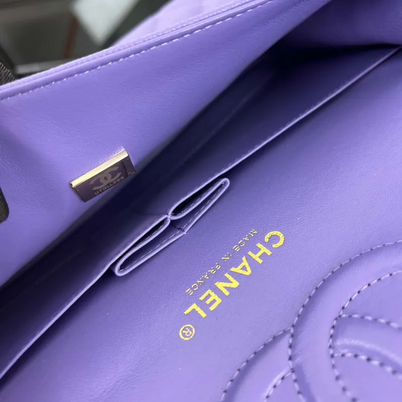 Chanel A01112 Flap Classic 11.12 Handbag Grained Calfskin & Gold Tone Metal Purple