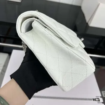 Chanel A01112 Flap Classic 11.12 Handbag Grained Calfskin & Silver Tone Metal White