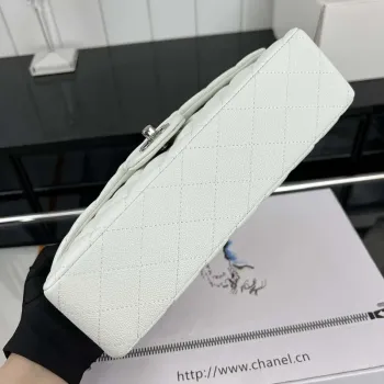 Chanel A01112 Flap Classic 11.12 Handbag Grained Calfskin & Silver Tone Metal White