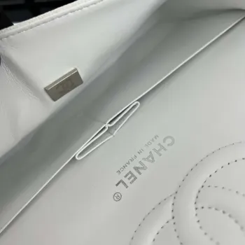 Chanel A01112 Flap Classic 11.12 Handbag Grained Calfskin & Silver Tone Metal White