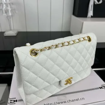Chanel A01112 Flap Classic 11.12 Handbag Grained Calfskin & Gold Tone Metal White