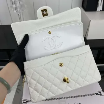 Chanel A01112 Flap Classic 11.12 Handbag Grained Calfskin & Gold Tone Metal White