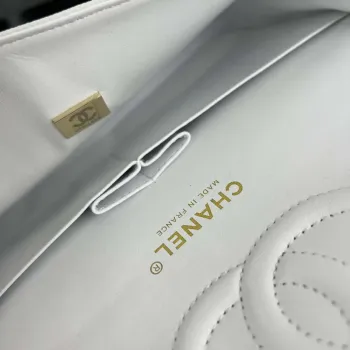 Chanel A01112 Flap Classic 11.12 Handbag Grained Calfskin & Gold Tone Metal White