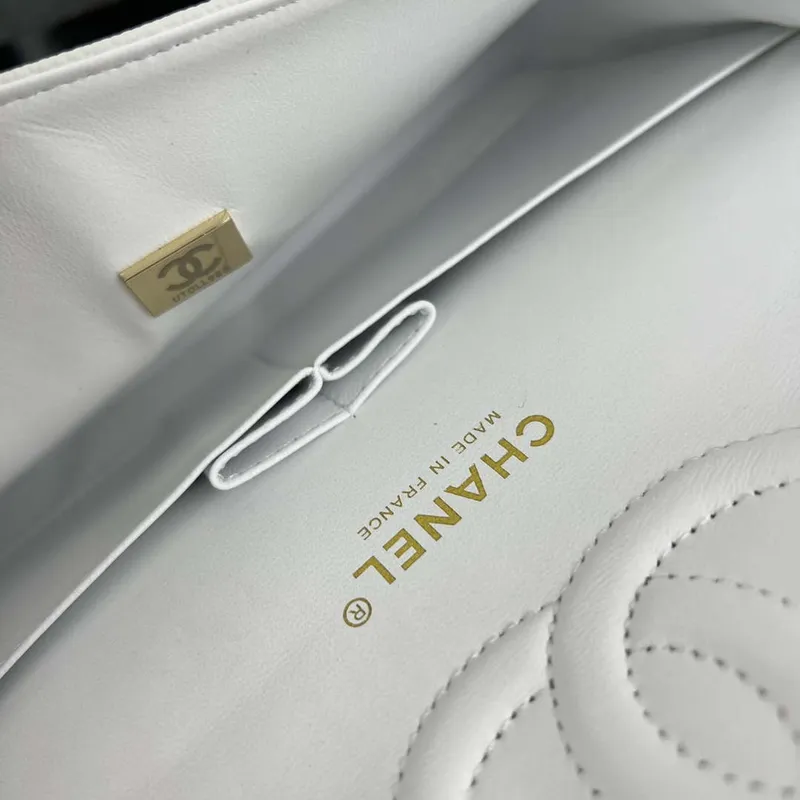 Chanel A01112 Flap Classic 11.12 Handbag Grained Calfskin & Gold Tone Metal White