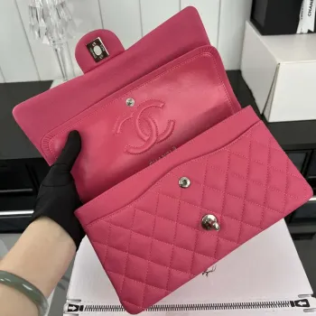 Chanel A01112 Flap Classic 11.12 Handbag Grained Calfskin & Silver Tone Metal Rose Red