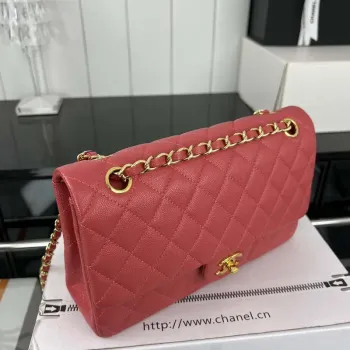 Chanel A01112 Flap Classic 11.12 Handbag Grained Calfskin & Gold Tone Metal Red