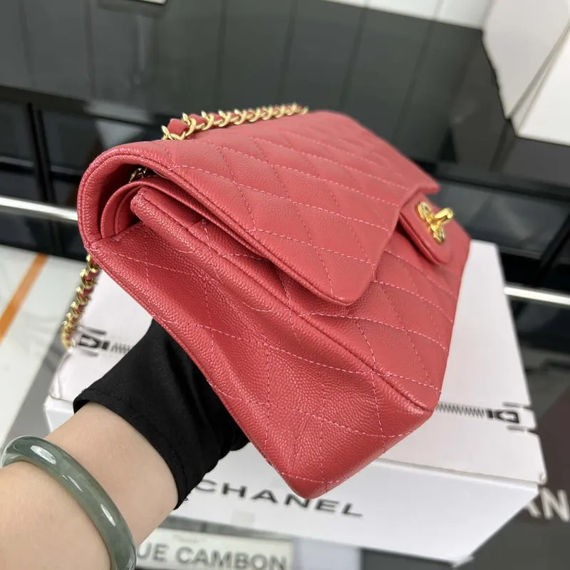 Chanel A01112 Flap Classic 11.12 Handbag Grained Calfskin & Gold Tone Metal Red