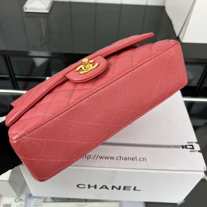 Chanel A01112 Flap Classic 11.12 Handbag Grained Calfskin & Gold Tone Metal Red