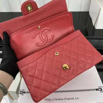 Chanel A01112 Flap Classic 11.12 Handbag Grained Calfskin & Gold Tone Metal Red