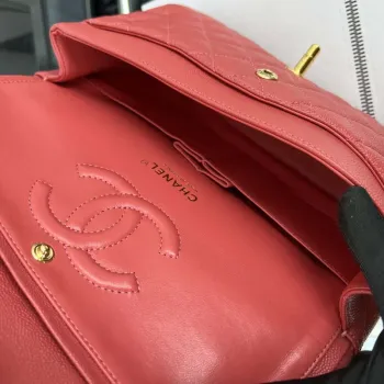 Chanel A01112 Flap Classic 11.12 Handbag Grained Calfskin & Gold Tone Metal Red