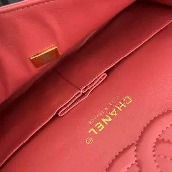 Chanel A01112 Flap Classic 11.12 Handbag Grained Calfskin & Gold Tone Metal Red