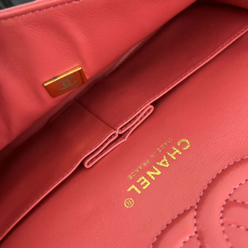 Chanel A01112 Flap Classic 11.12 Handbag Grained Calfskin & Gold Tone Metal Red